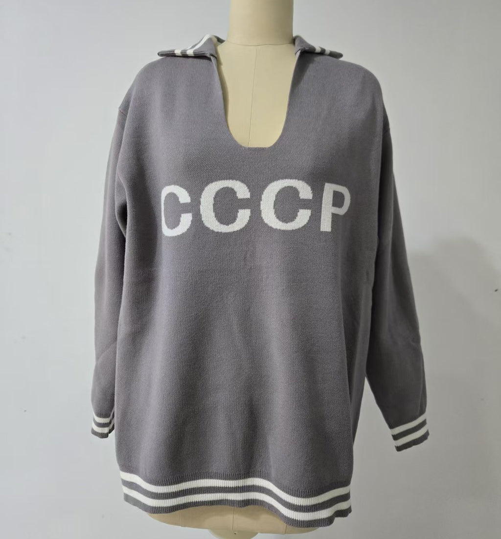 Oversized Letter Print Collared Sweatshirt - view 1