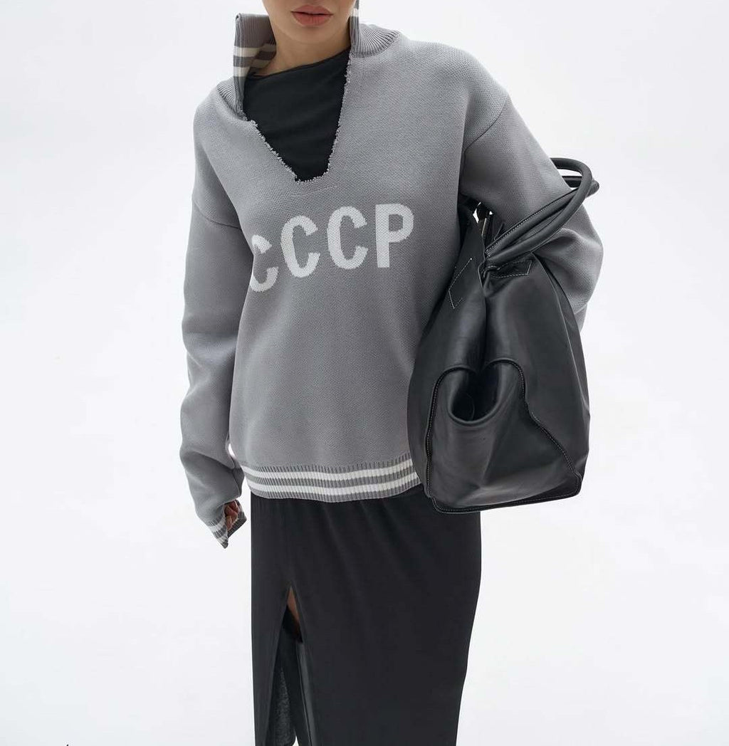 Oversized Letter Print Collared Sweatshirt - view 2