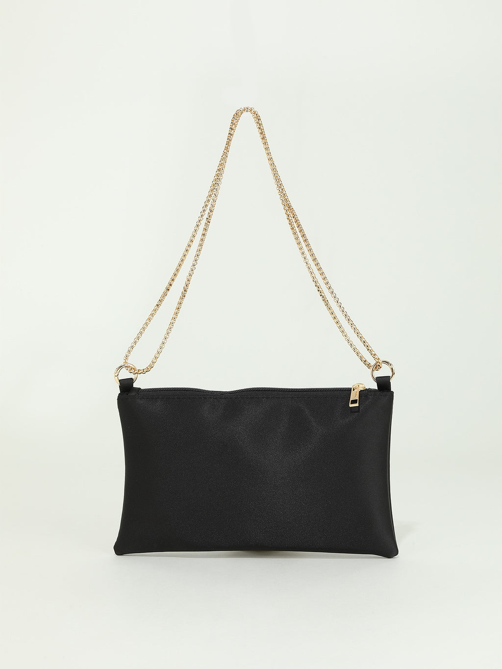 Satin Evening Shoulder Bag With Chain Strap - Black