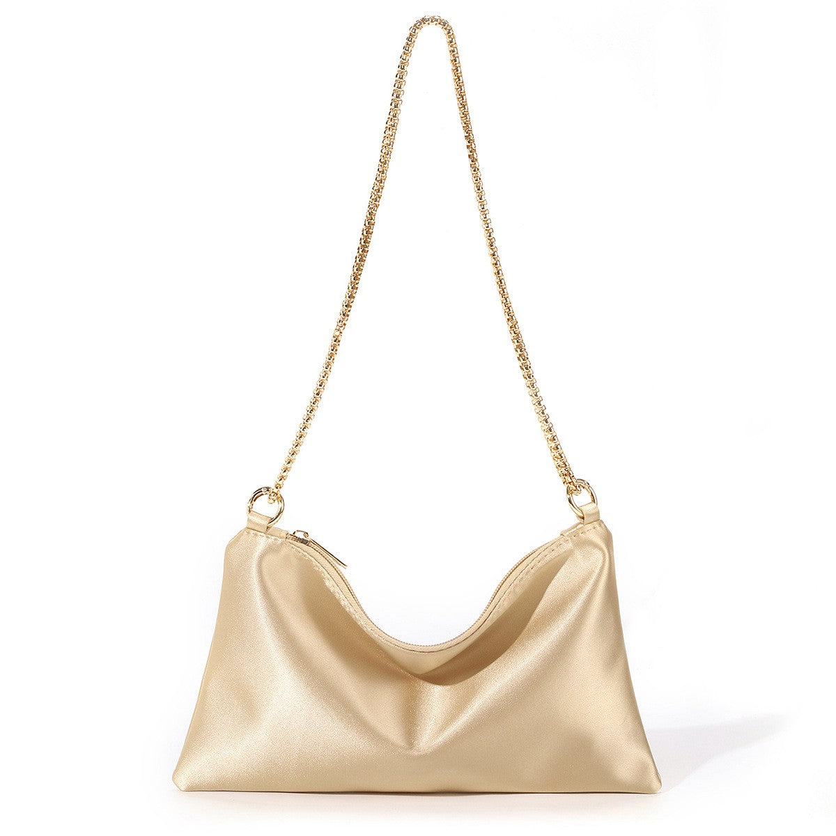 Satin Evening Shoulder Bag With Chain Strap - Gold