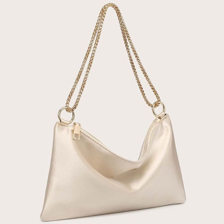 Satin Evening Shoulder Bag With Chain Strap