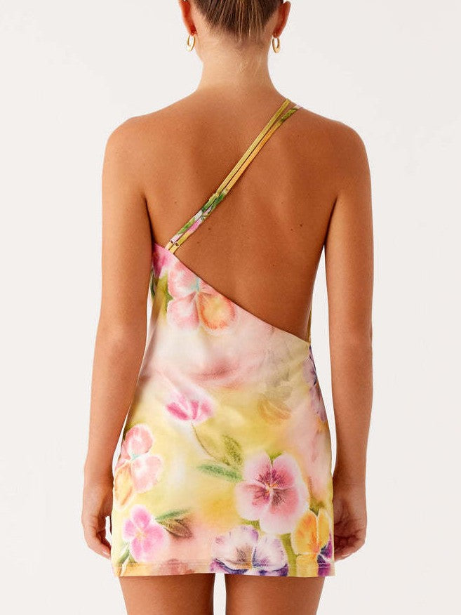 Draped Cowl Neck Backless Mini Dress