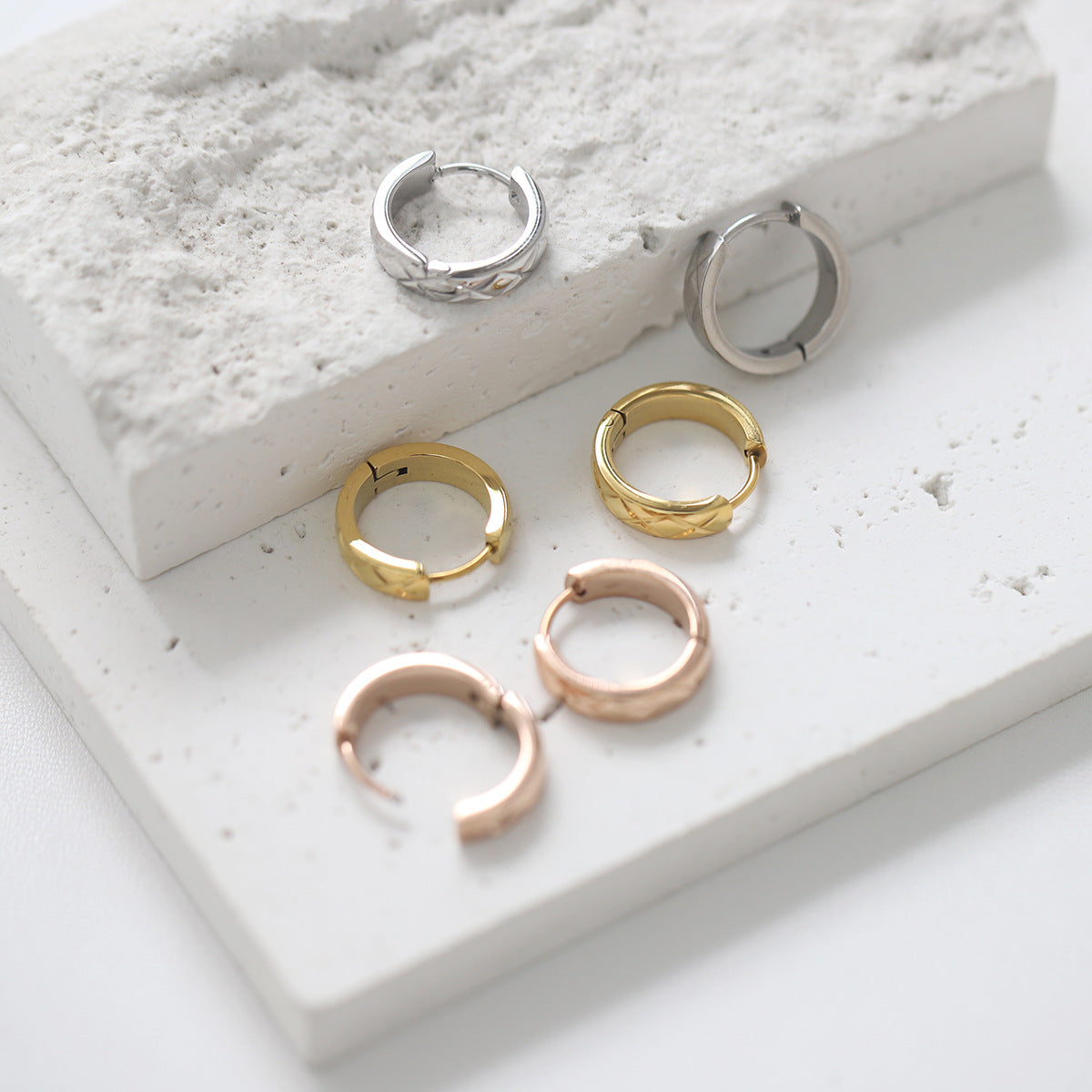 Quilted Texture Chunky Hoop Earrings - RoseGold