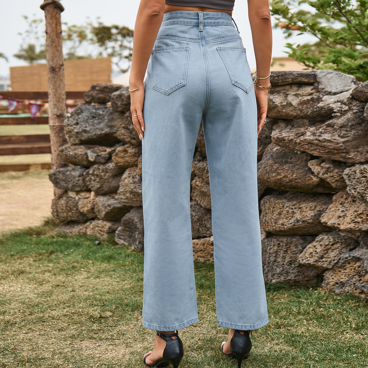 Side Slit Cropped Straight Leg Jeans - Light_blue - 6