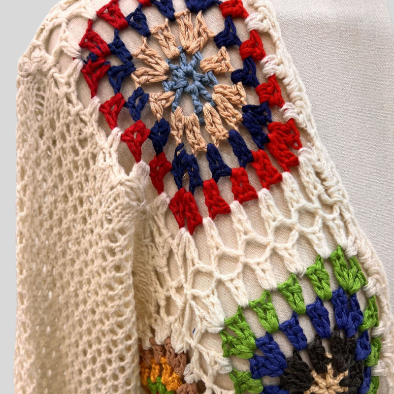 Granny Square Crochet Open Cardigan - Apricot - 1
