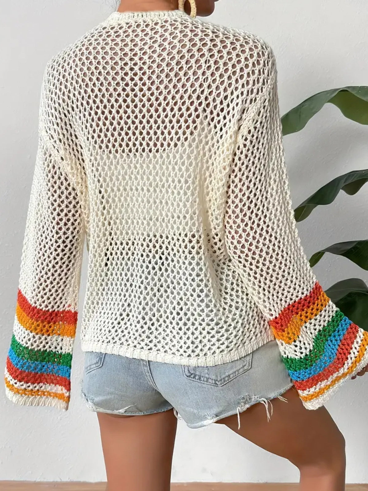 Granny Square Crochet Open Cardigan - White - 1