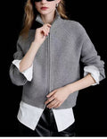 Mock Neck Zip Front Soft Knit Jacket - Gray