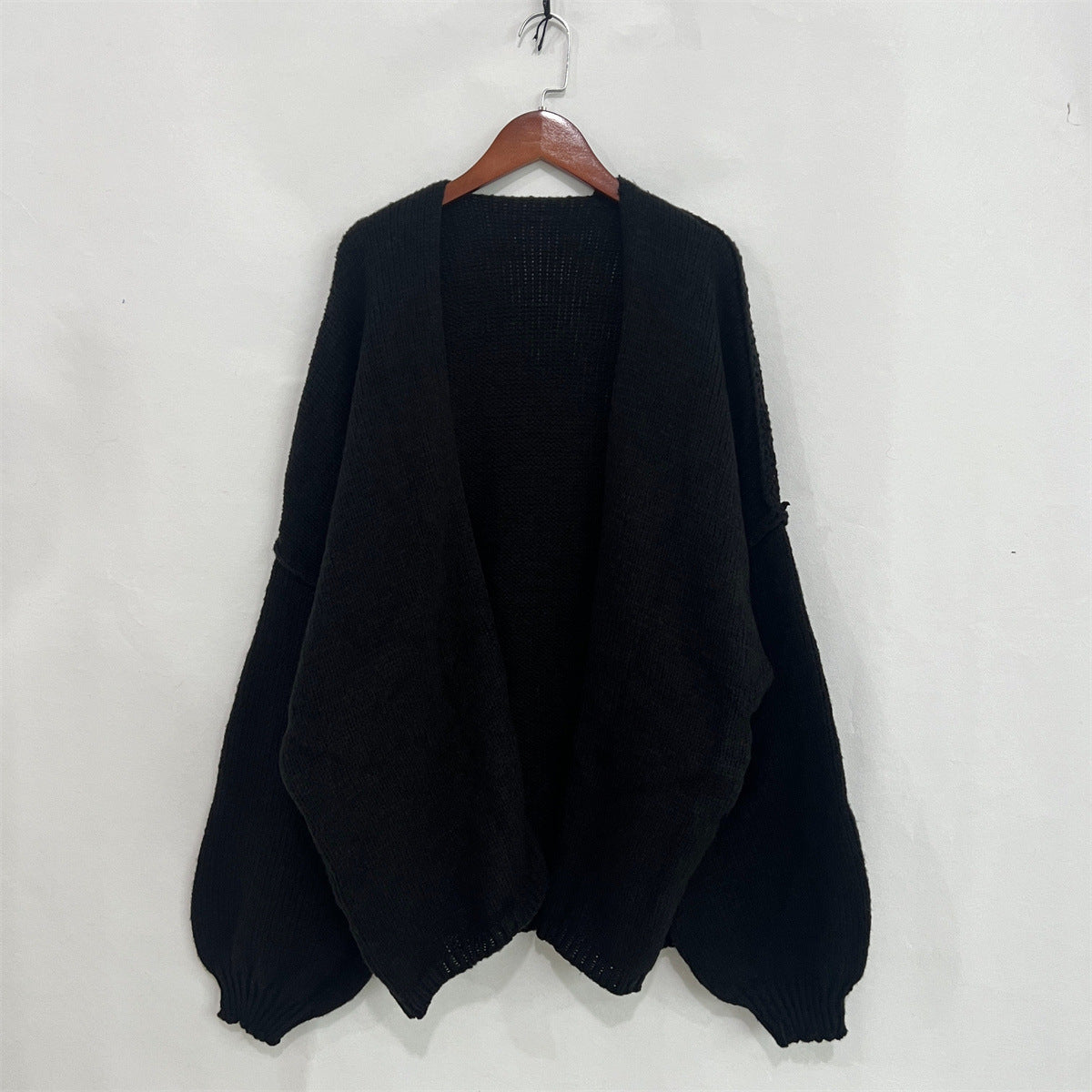 Slouchy Oversized Open Front Chunky Cardigan - Black - 1