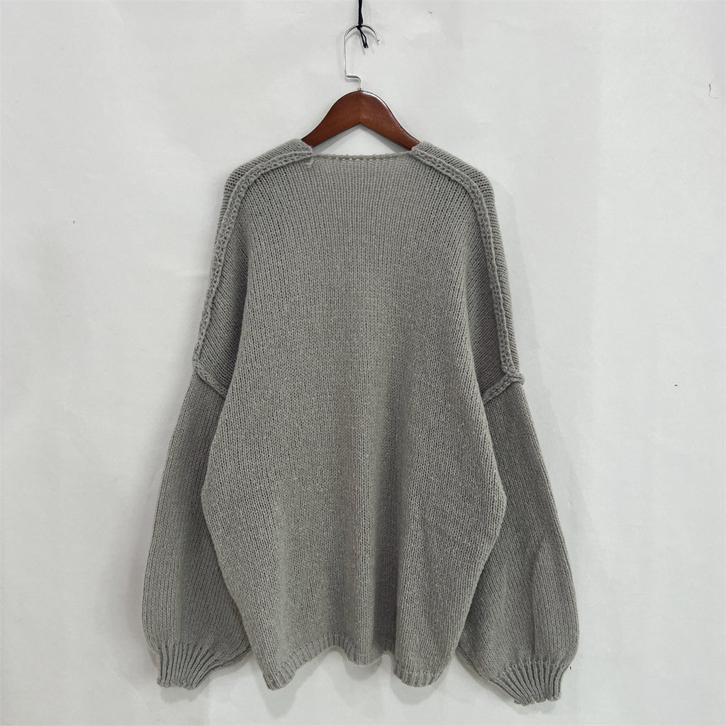 Slouchy Oversized Open Front Chunky Cardigan - DarkGrey - 4