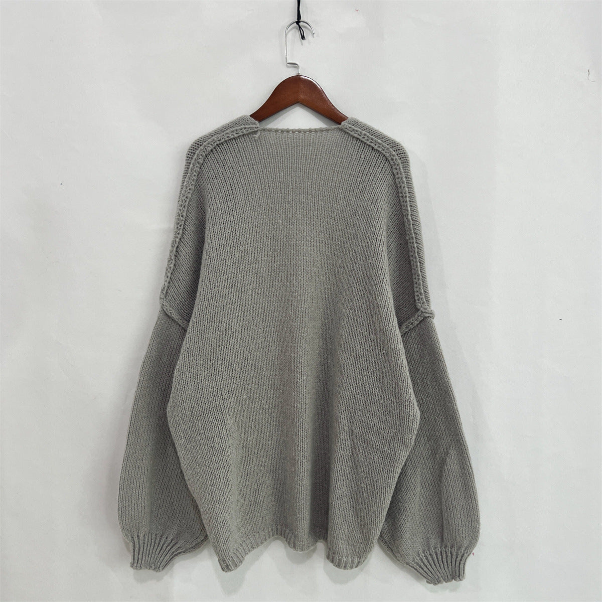 Slouchy Oversized Open Front Chunky Cardigan - DarkGrey - 4