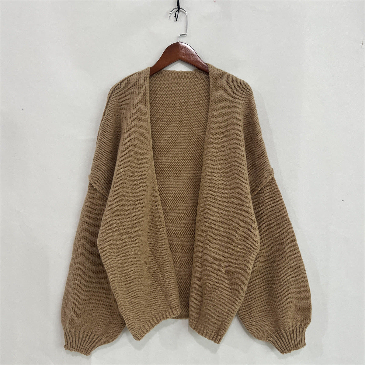 Slouchy Oversized Open Front Chunky Cardigan - Khaki