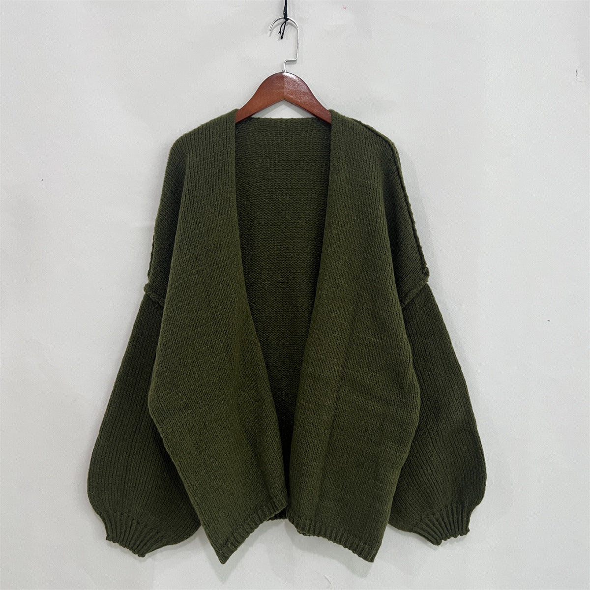 Slouchy Oversized Open Front Chunky Cardigan - Olive