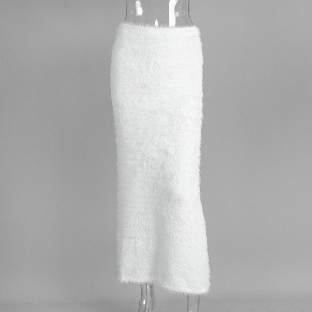Fuzzy Knit Bodycon Maxi Skirt - White