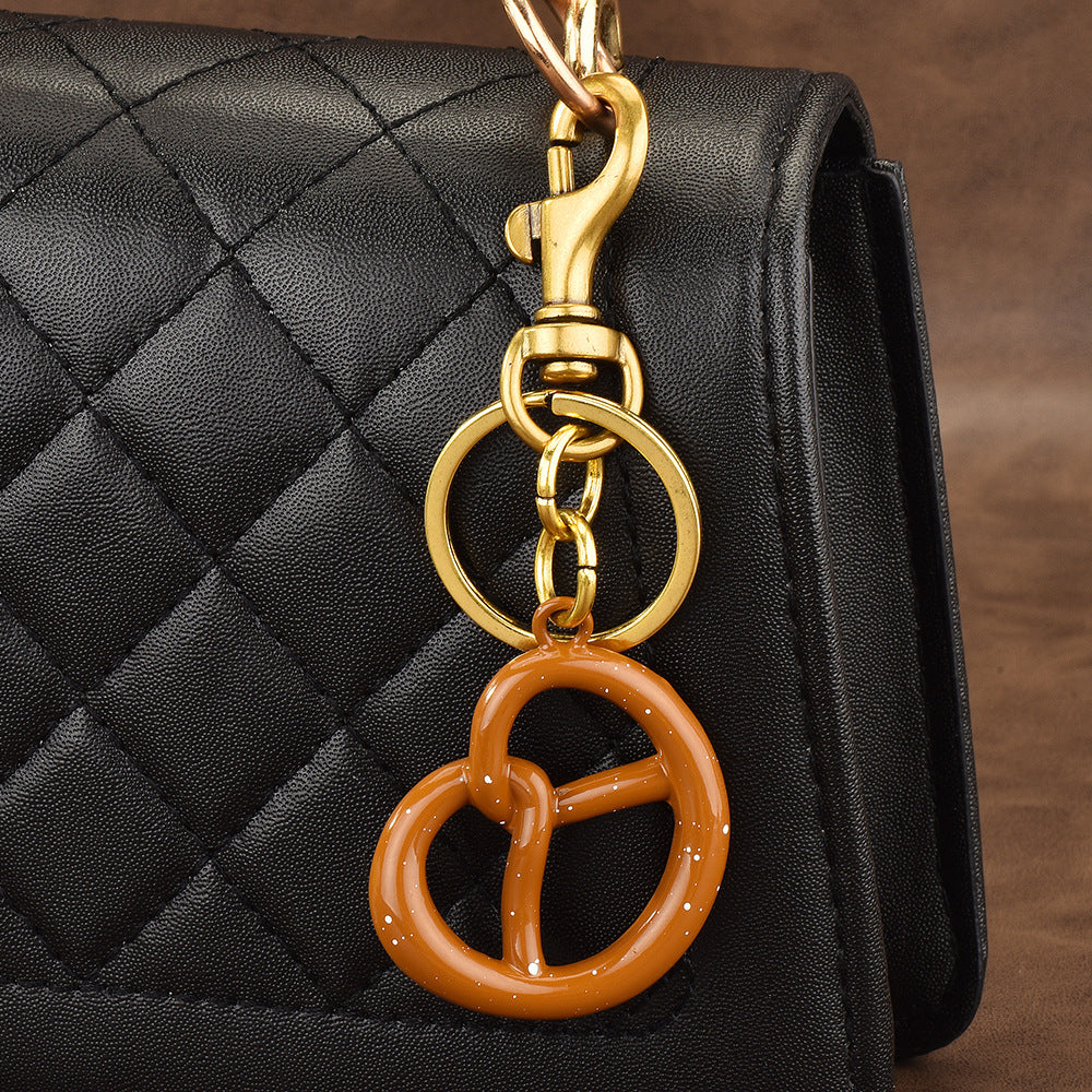 Resin Pretzel Charm Bag Keychain - Gold