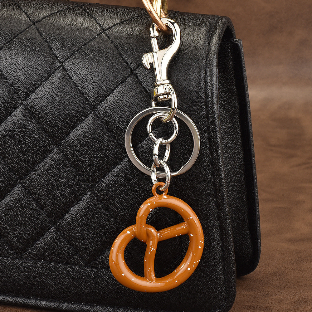 Resin Pretzel Charm Bag Keychain - Silver