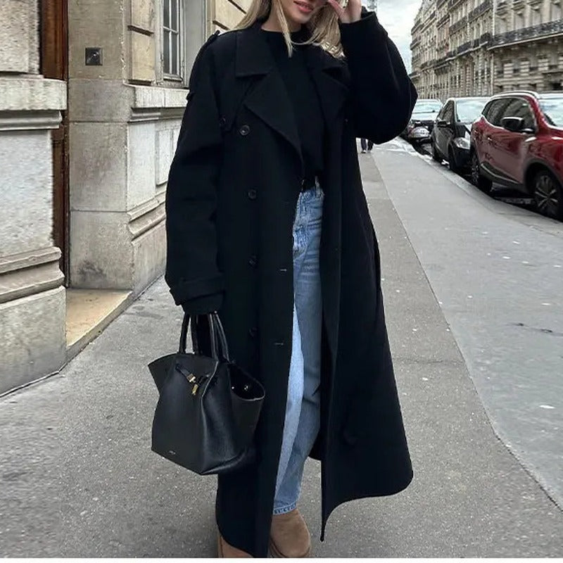 Oversized Belted Double Breasted Longline Trench Coat