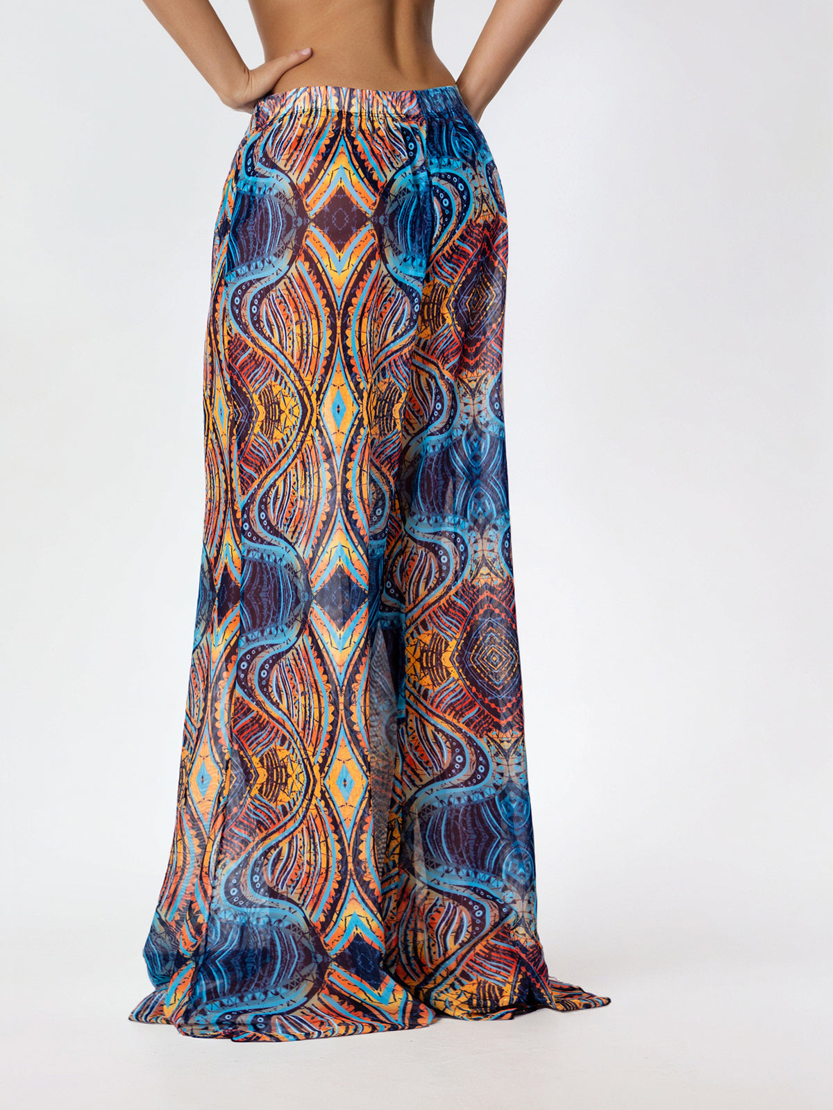 Sheer Mesh Print Wide Leg Beach Pants - Mandala