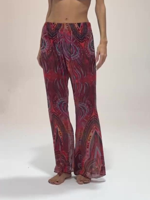 Sheer Mesh Print Wide Leg Beach Pants