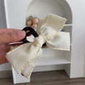 Large Satin Double Bow Claw Clip - Beige