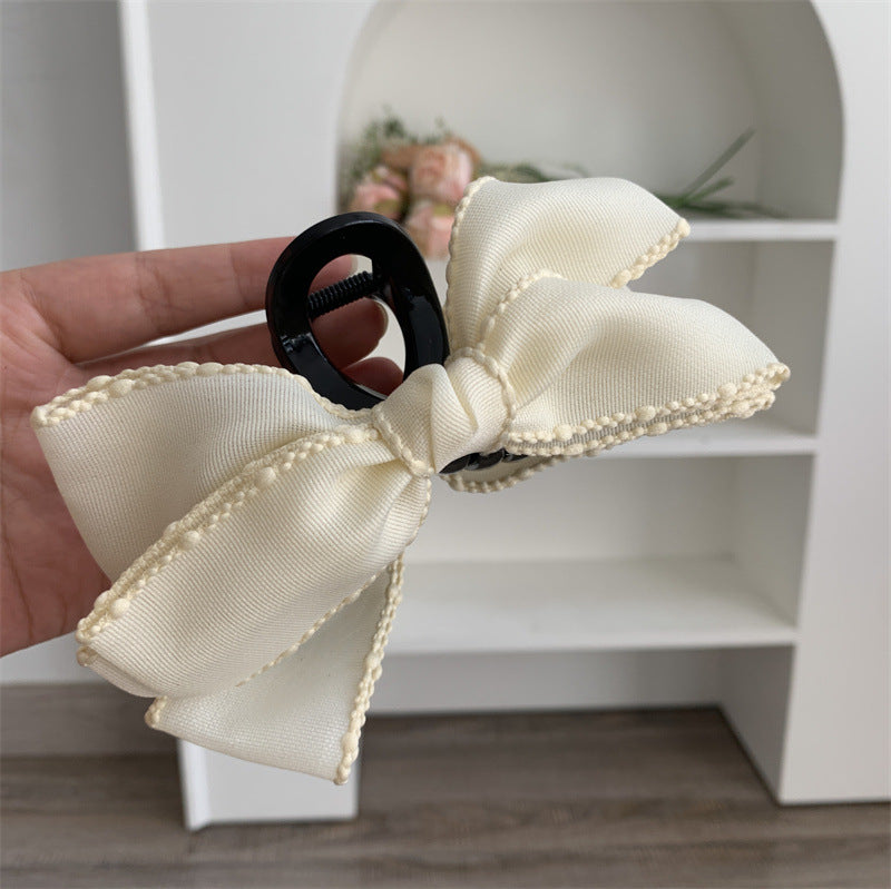 Large Satin Double Bow Claw Clip - Beige - 3