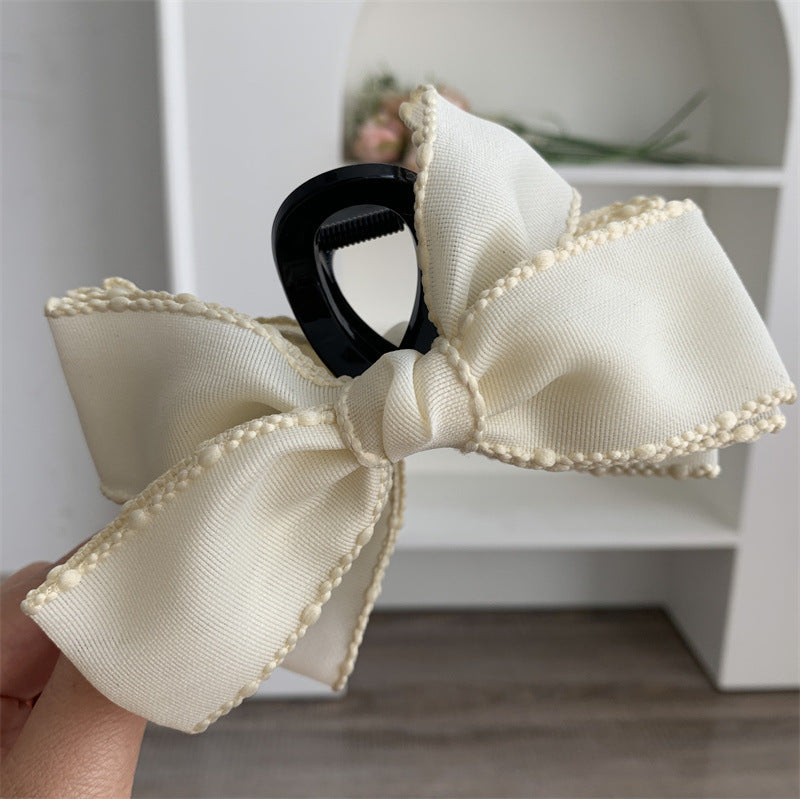 Large Satin Double Bow Claw Clip - Beige - 4