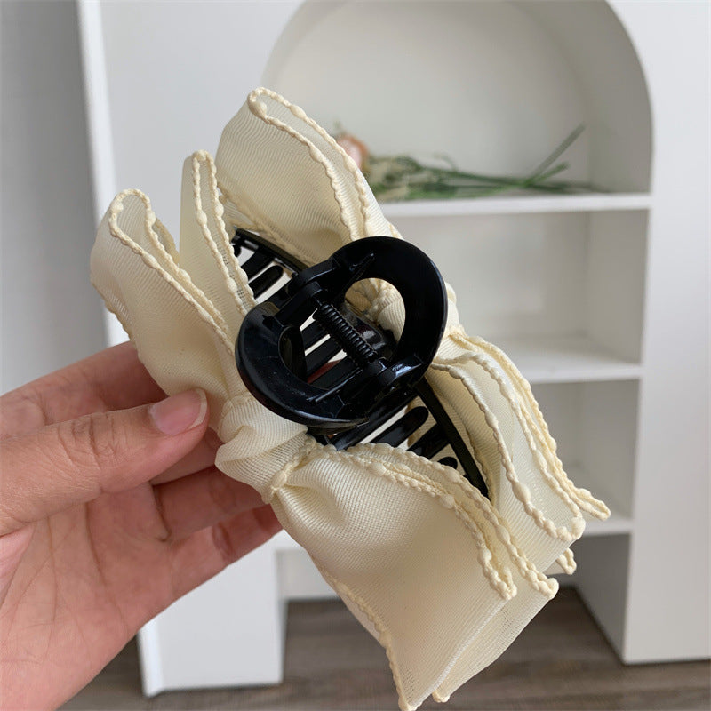 Large Satin Double Bow Claw Clip - Beige - 5