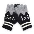 Knitted Cat Face Winter Gloves - Black