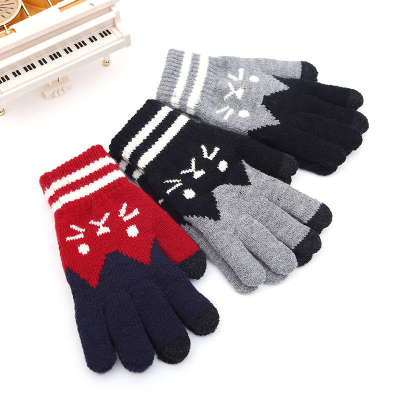 Knitted Cat Face Winter Gloves