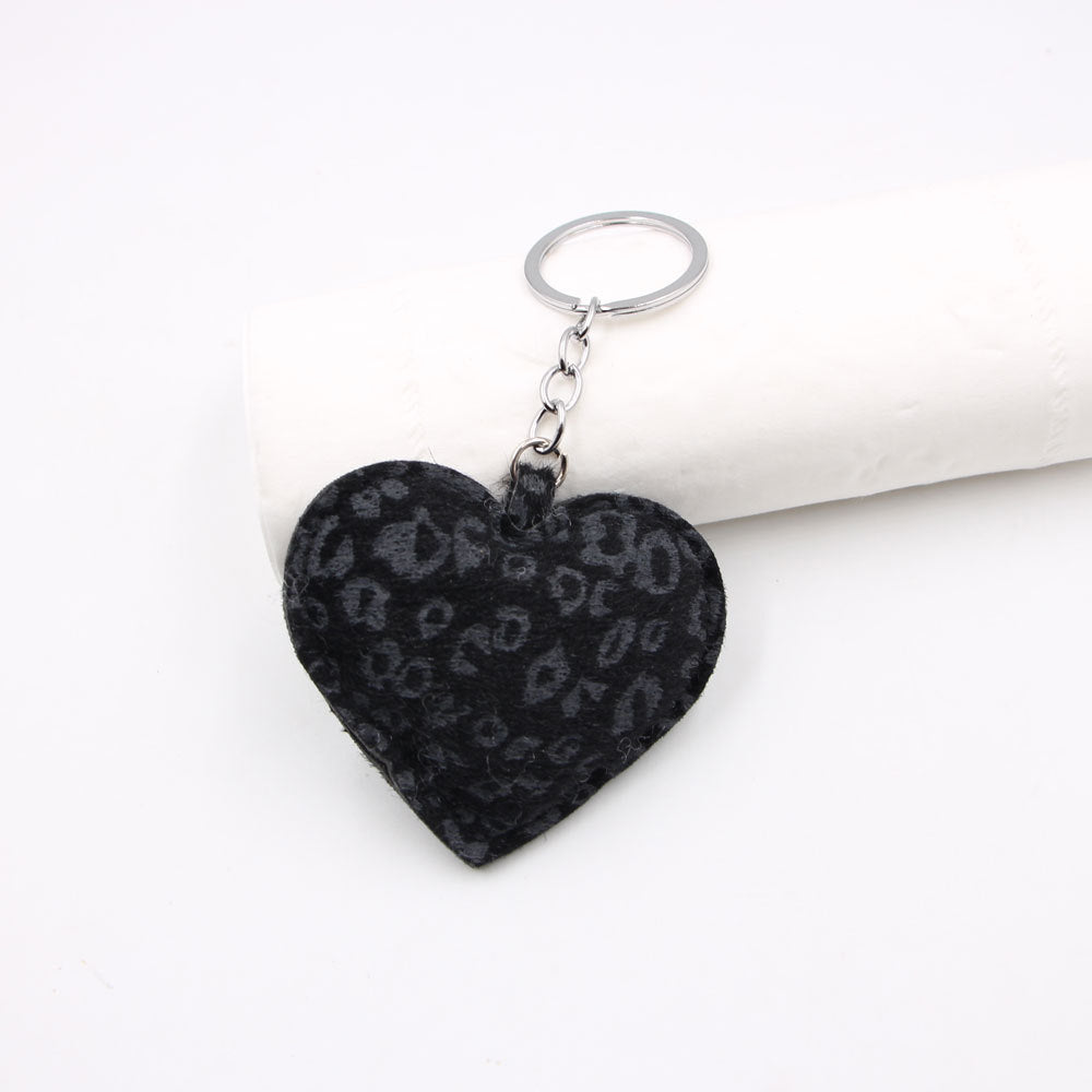 Plush Leopard Heart Keyring Charm - Black