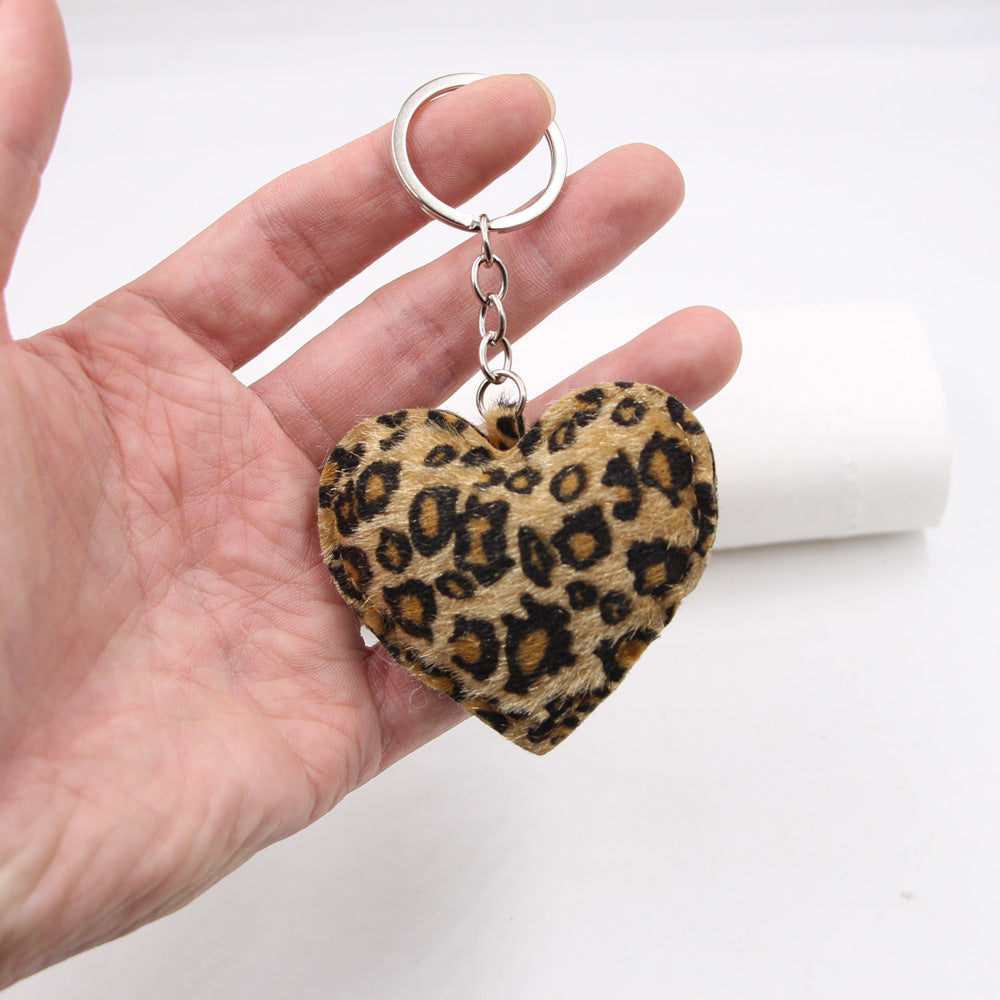Plush Leopard Heart Keyring Charm
