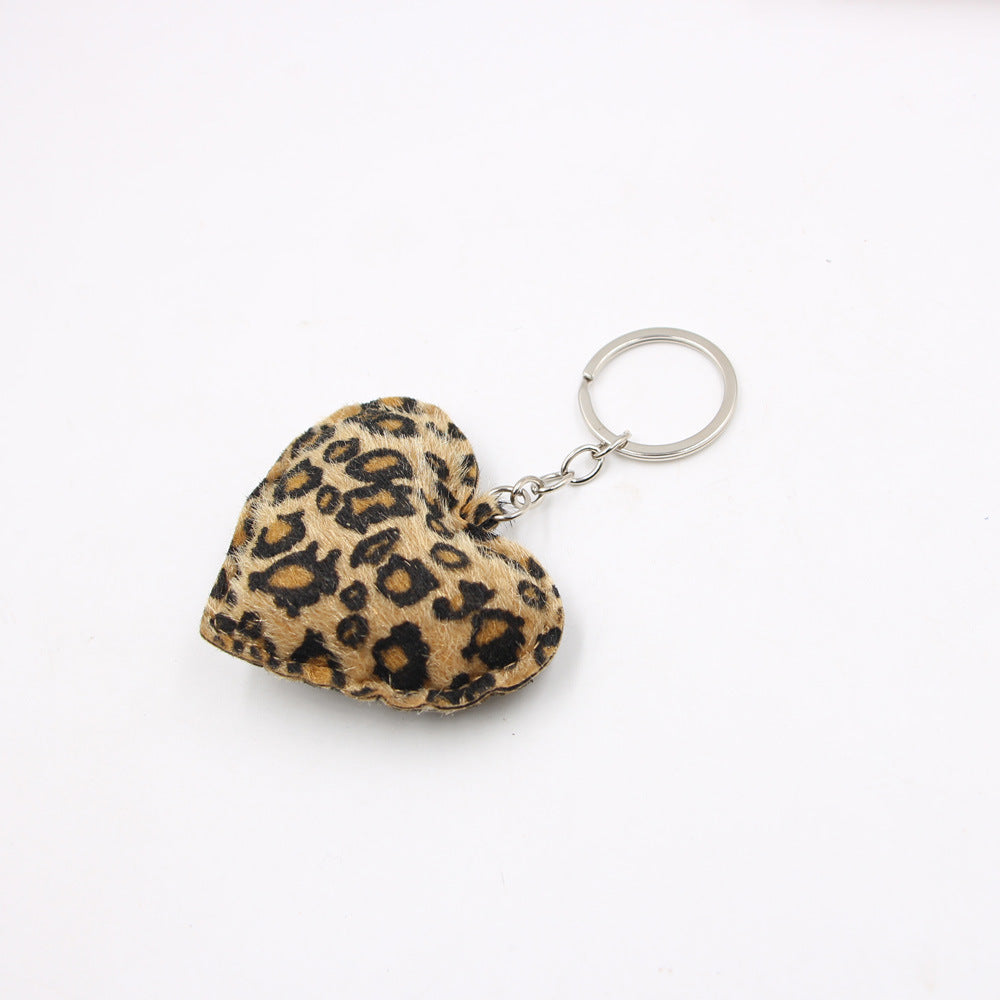 Plush Leopard Heart Keyring Charm - view 1