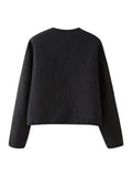 Collarless Floral Quilted Cropped Jacket - Black