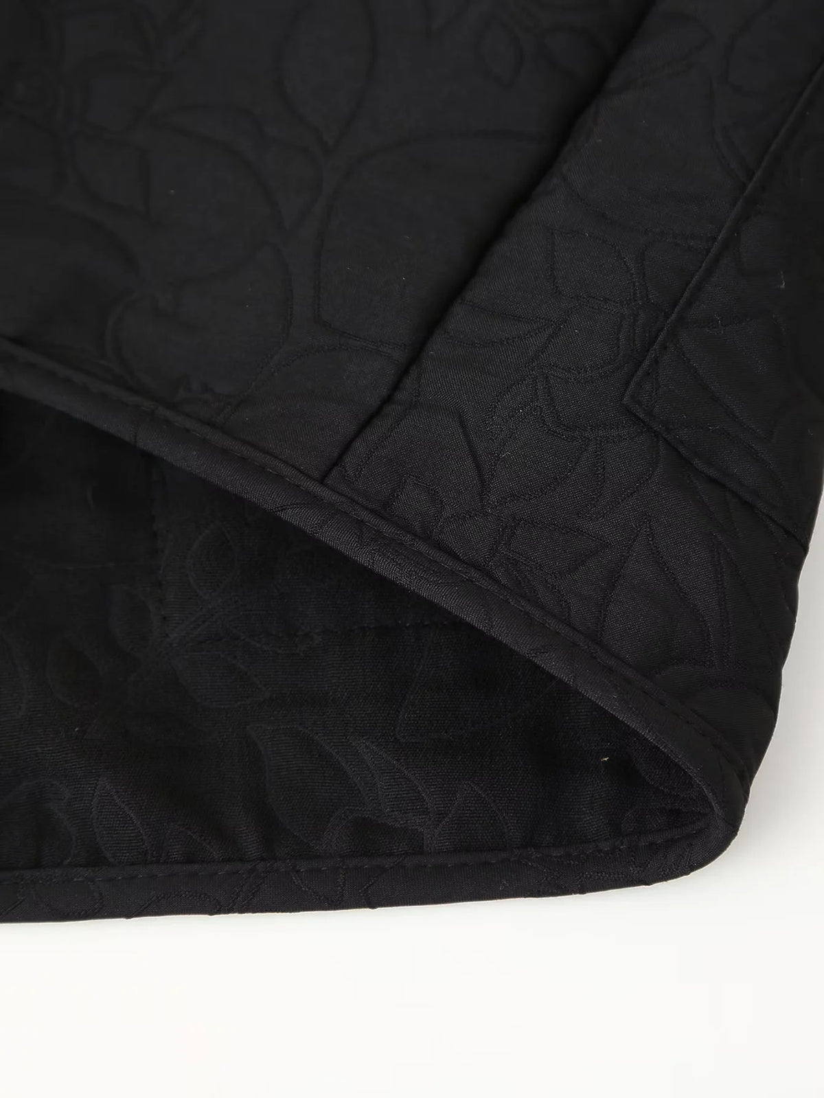 Collarless Floral Quilted Cropped Jacket - Black - 5