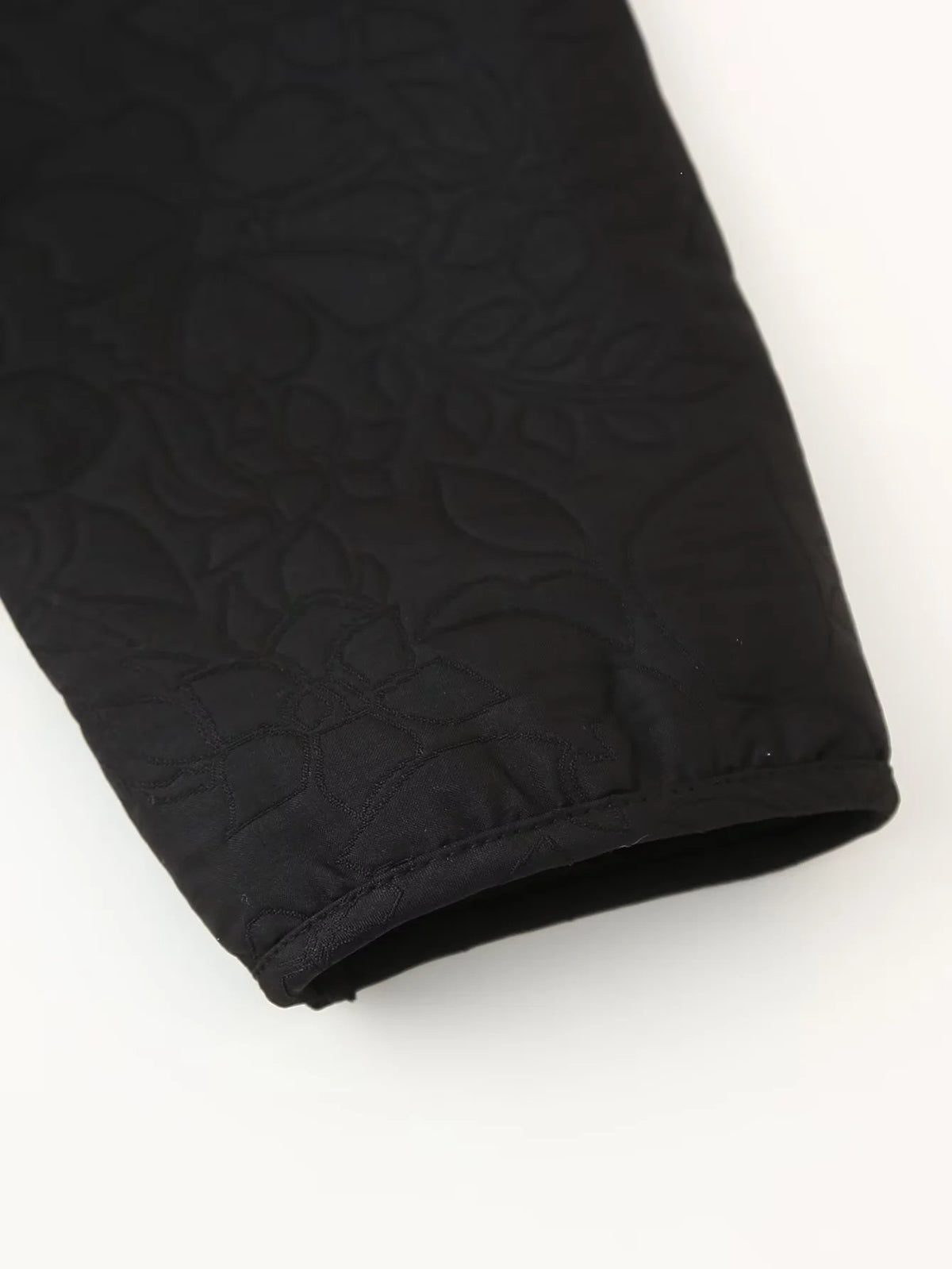 Collarless Floral Quilted Cropped Jacket - Black - 7