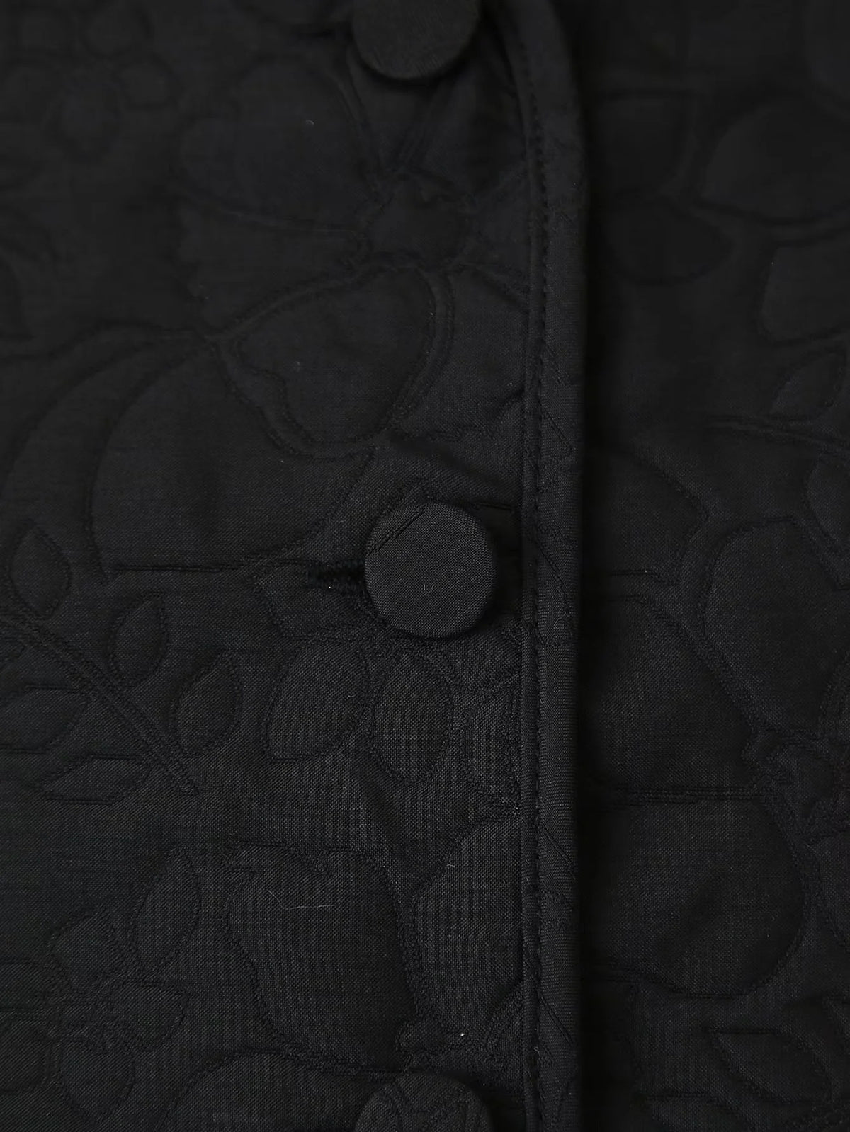 Collarless Floral Quilted Cropped Jacket - Black - 8