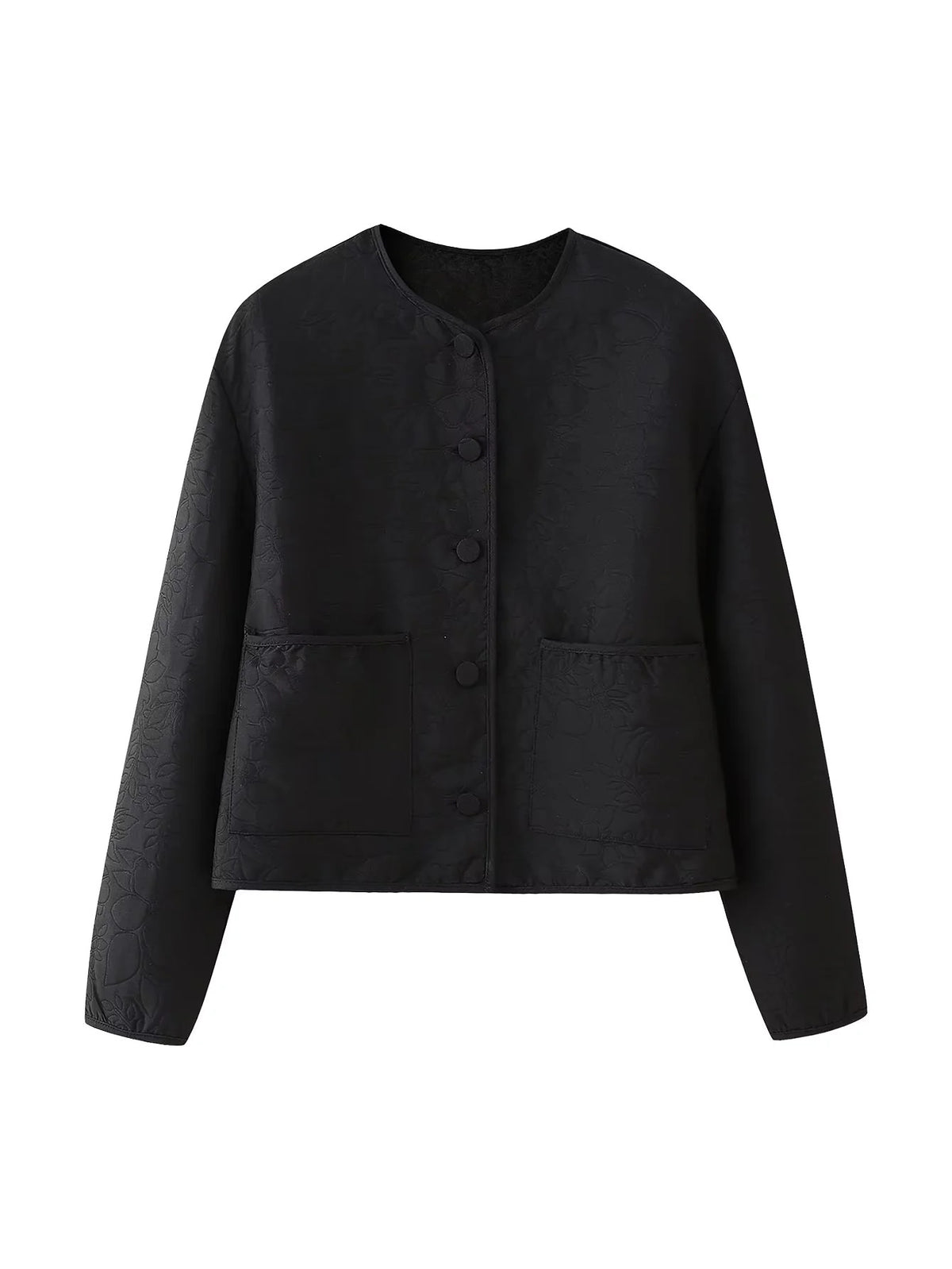 Collarless Floral Quilted Cropped Jacket
