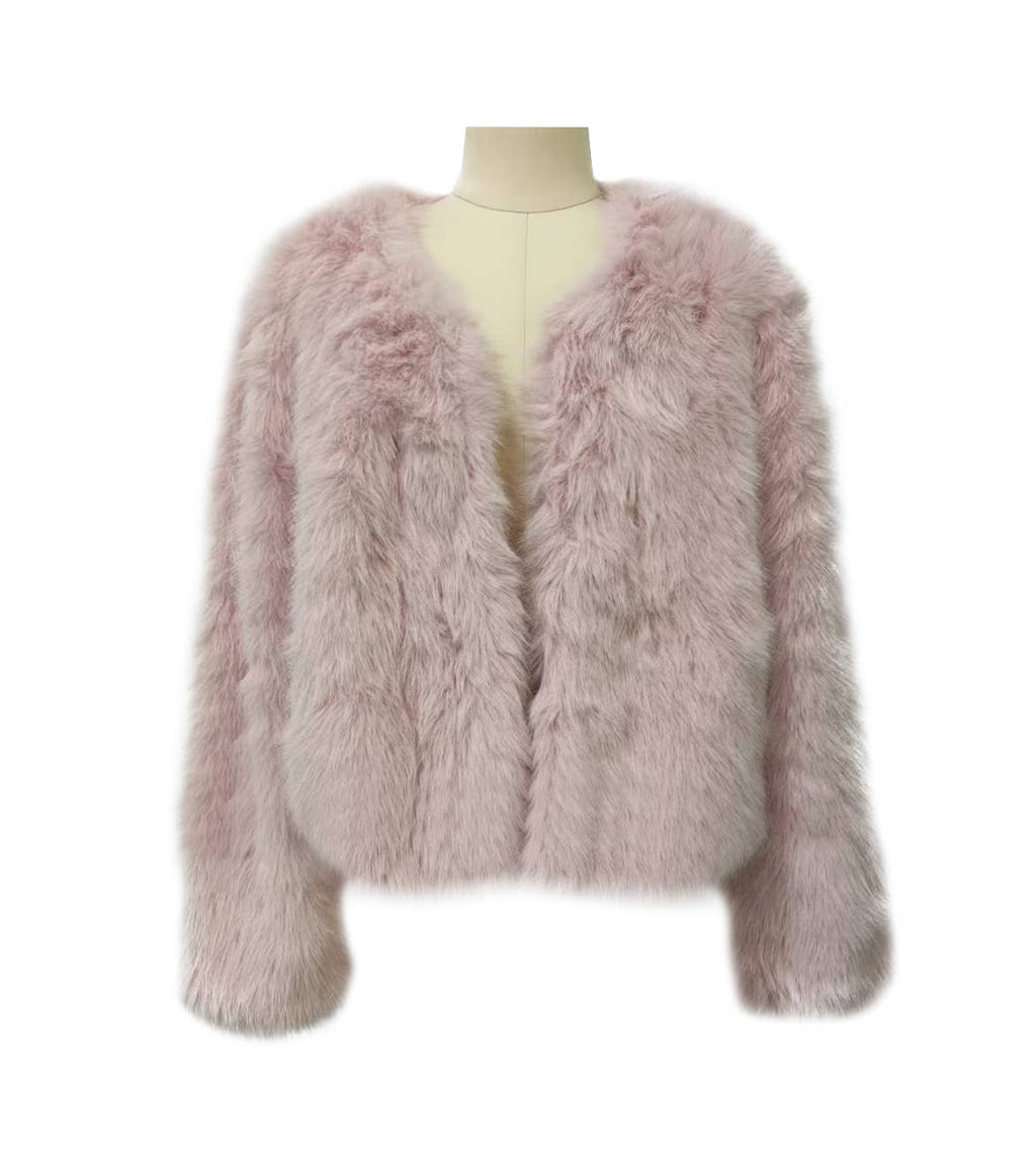 Cropped Faux Fur Collarless Winter Coat