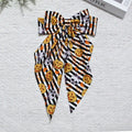 Halloween Pumpkin Print Long Tail Bow Barrette - Yellow
