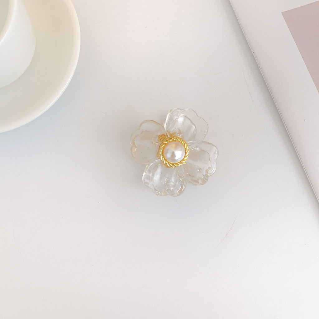 Pearl Centre Flower Hair Claw Clip - Champagne