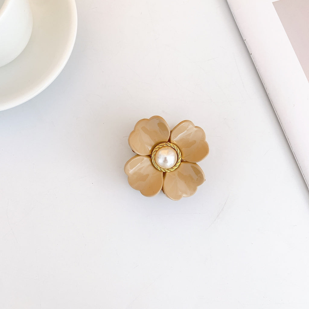 Pearl Centre Flower Hair Claw Clip - Lightcoffee