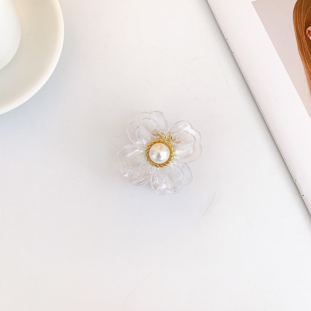 Pearl Centre Flower Hair Claw Clip - Transparent