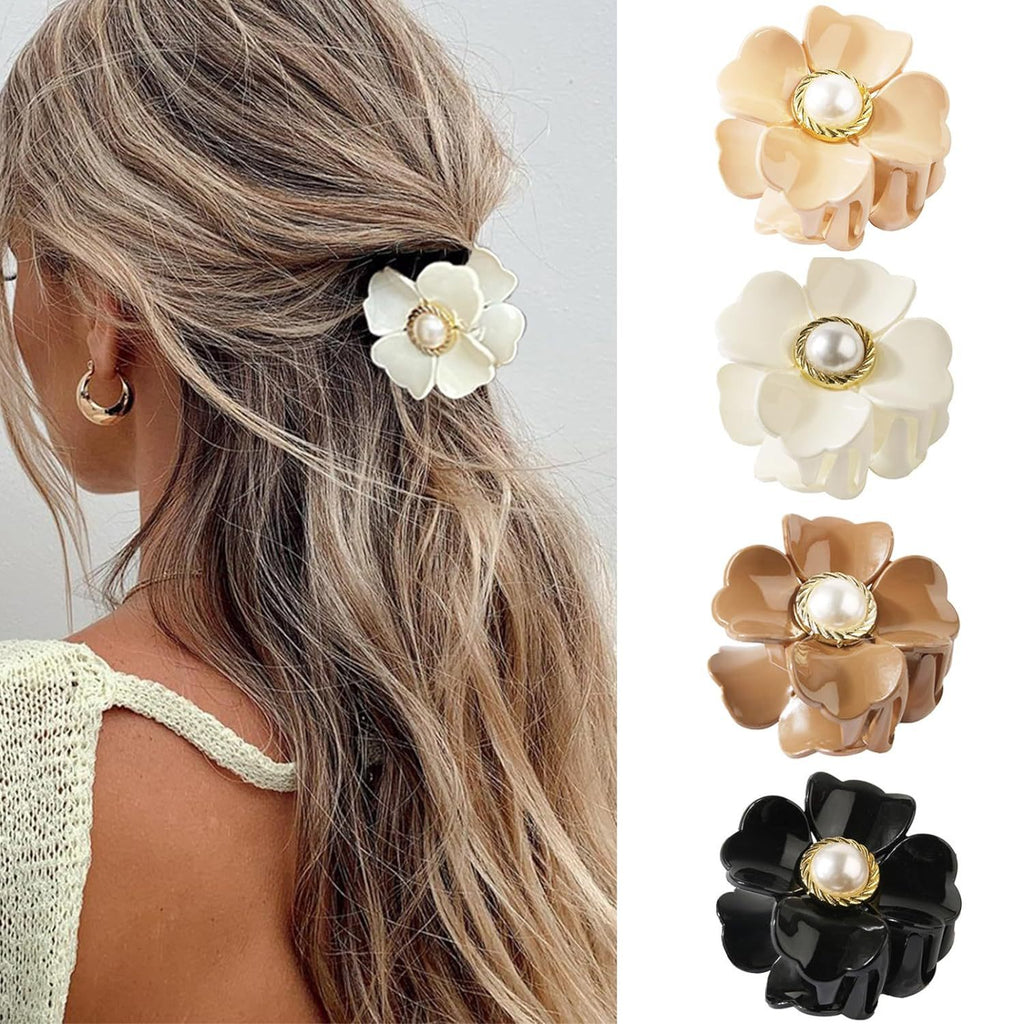 Pearl Centre Flower Hair Claw Clip - view 1
