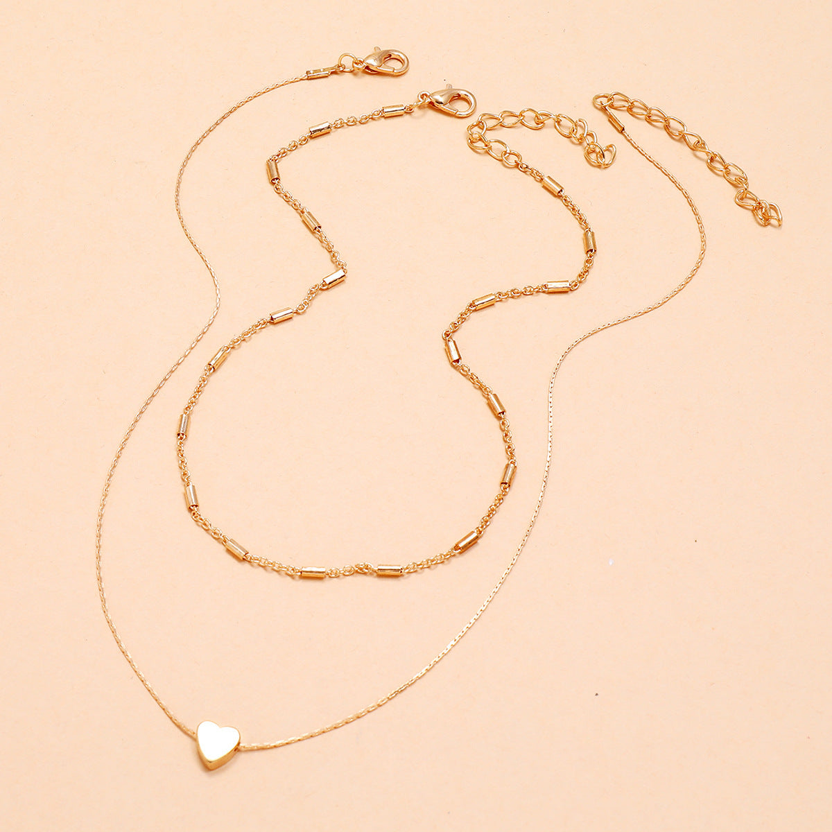 Double Layer Tiny Heart Chain Necklace - Gold