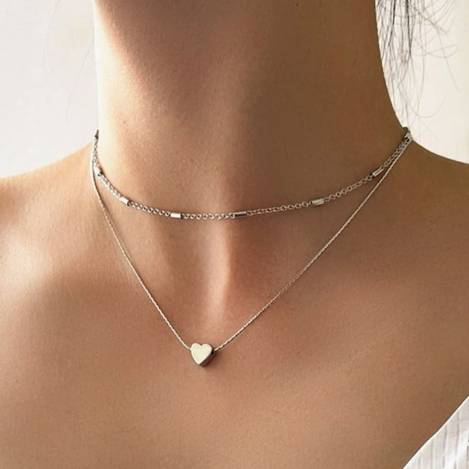 Double Layer Tiny Heart Chain Necklace