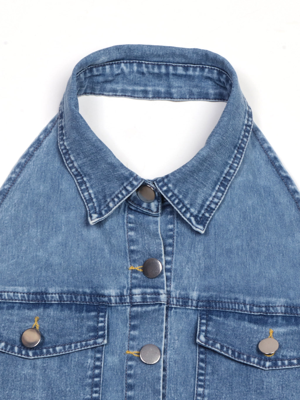 Halter Neck Belted Denim Mini Dress - Blue - 5