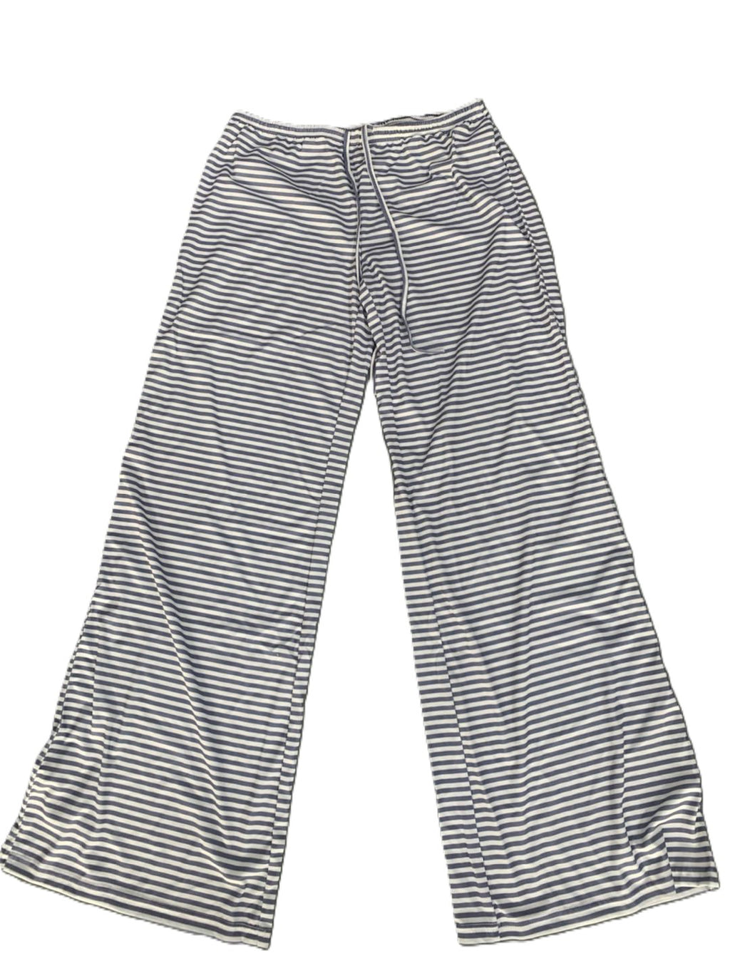 Pinstripe Wide Leg Drawstring Lounge Pants - Black - 1