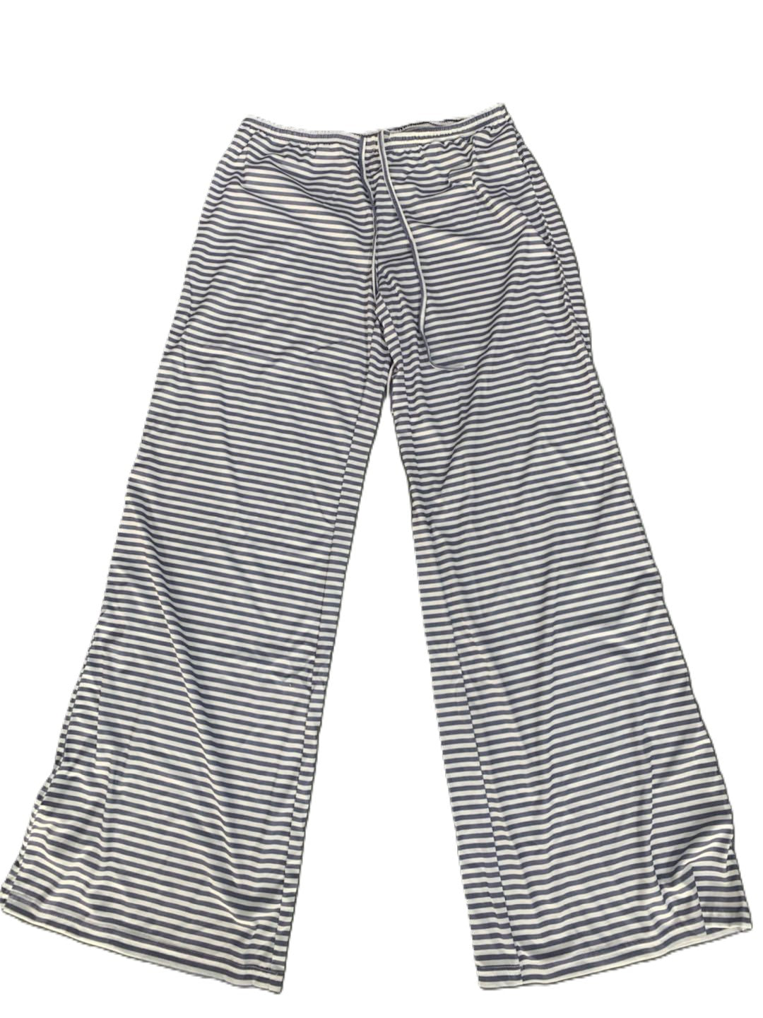 Pinstripe Wide Leg Drawstring Lounge Pants - Black - 1