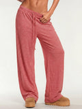 Pinstripe Wide Leg Drawstring Lounge Pants - Red