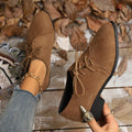 Pointed Toe Faux Suede Lace Up Oxfords - Brown