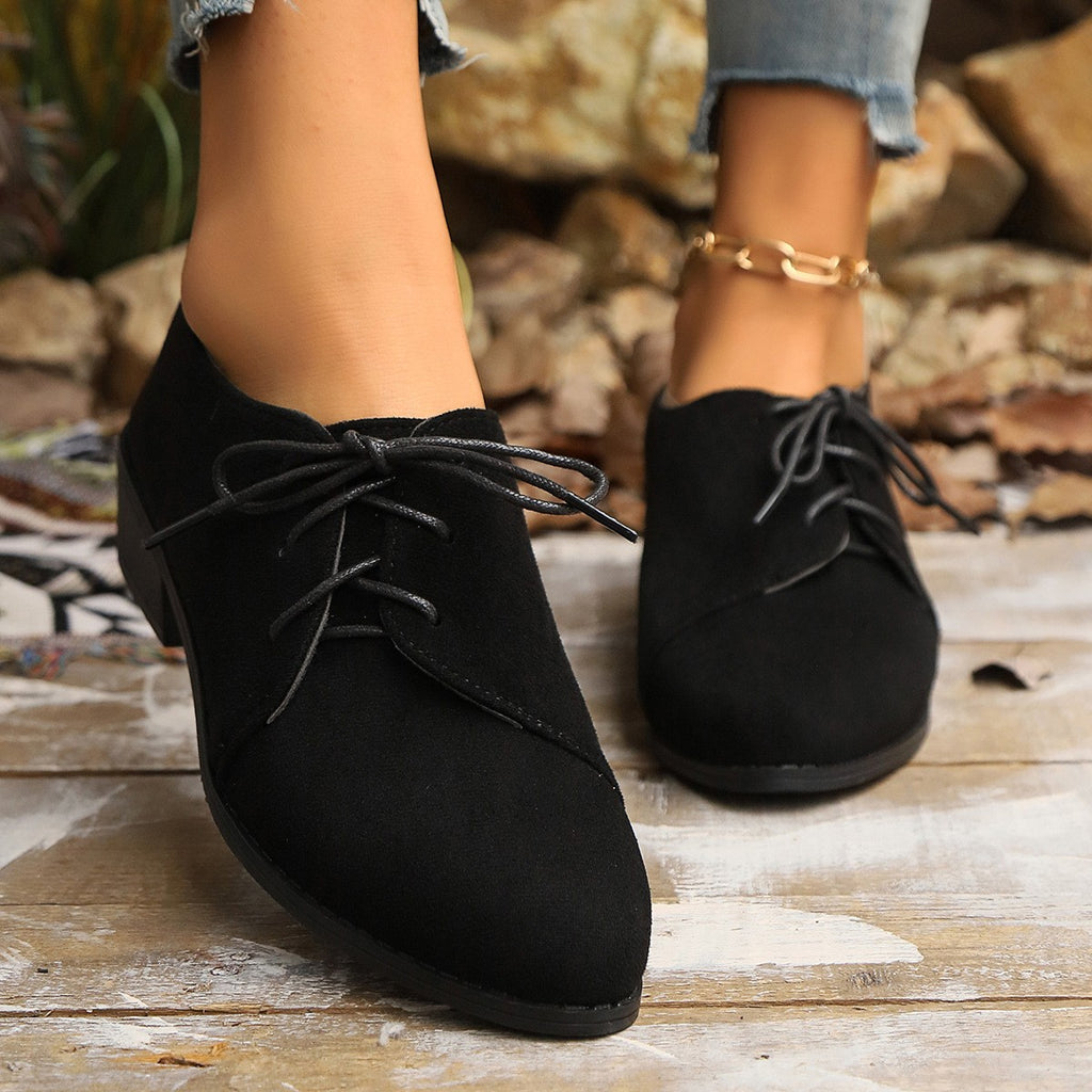 Pointed Toe Faux Suede Lace Up Oxfords
